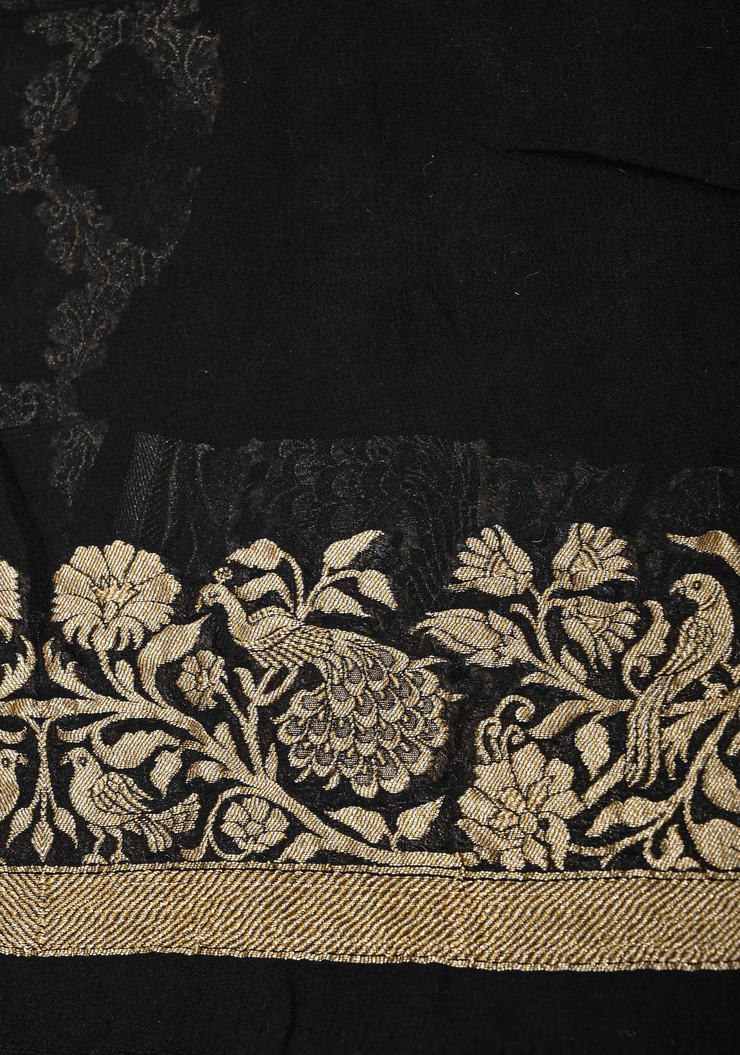 Black Banarasi Georgette Silk Saree with Zari Jaal and Resplendent Peacock Meenakari Pallu | SILK MARK CERTIFIED