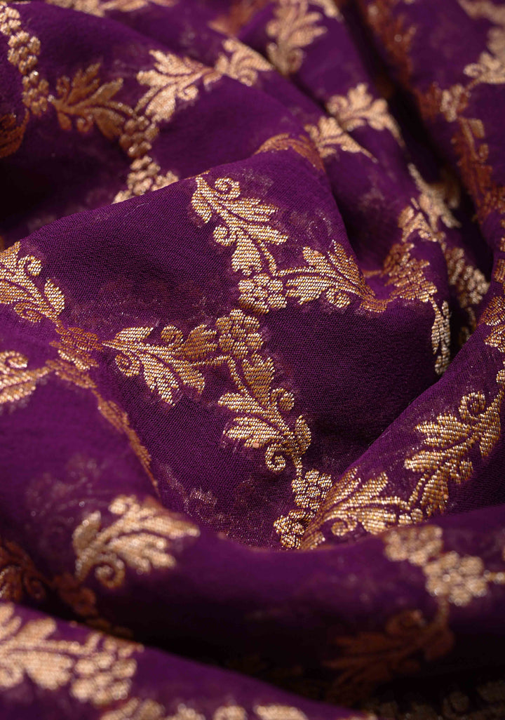 Magenta Banarasi Georgette Silk Saree with Zari Jaal and Resplendent Peacock Meenakari Pallu | SILK MARK CERTIFIED