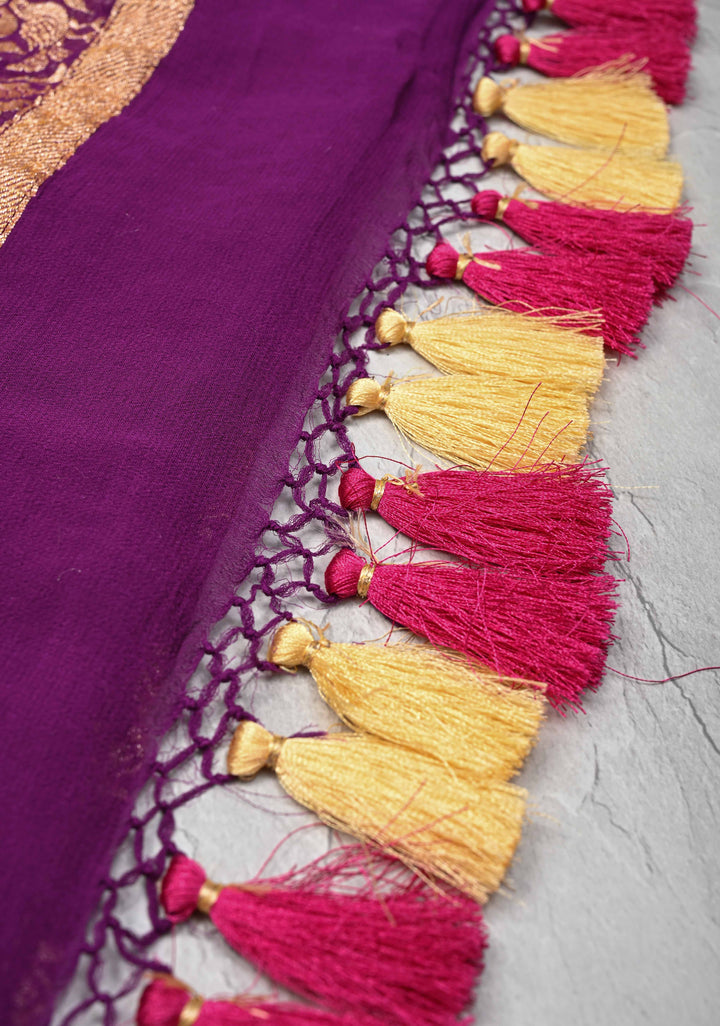 Magenta Banarasi Georgette Silk Saree with Zari Jaal and Resplendent Peacock Meenakari Pallu | SILK MARK CERTIFIED