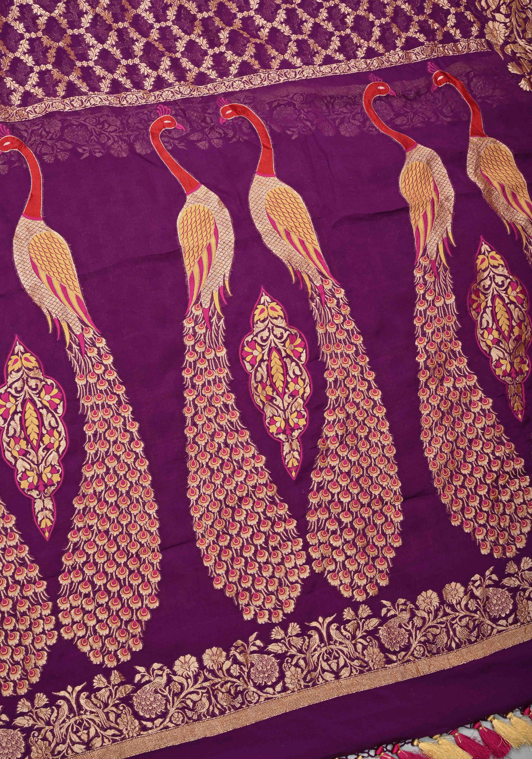 Magenta Banarasi Georgette Silk Saree with Zari Jaal and Resplendent Peacock Meenakari Pallu | SILK MARK CERTIFIED
