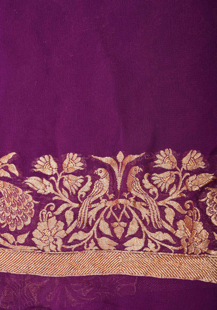 Magenta Banarasi Georgette Silk Saree with Zari Jaal and Resplendent Peacock Meenakari Pallu | SILK MARK CERTIFIED