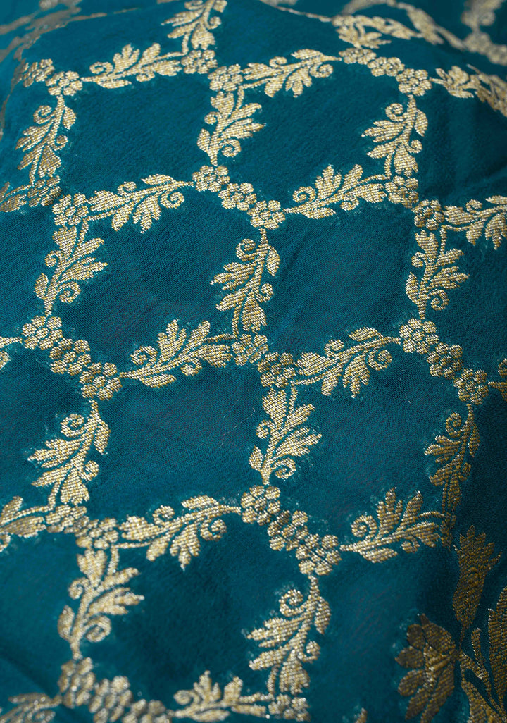 Teal Blue Banarasi Georgette Silk Saree with Zari Jaal and Resplendent Peacock Meenakari Pallu | SILK MARK CERTIFIED