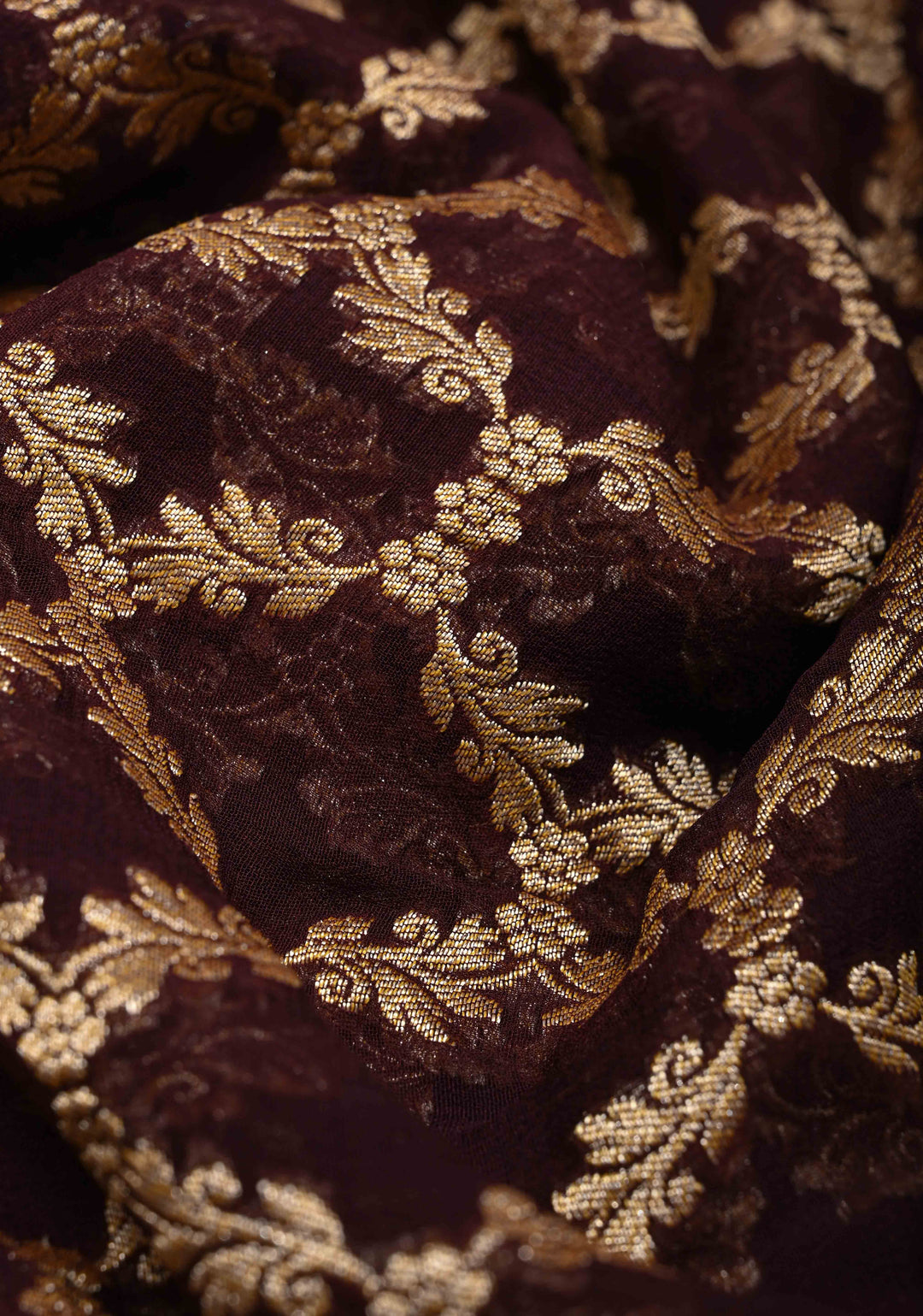Chocolate Brown Banarasi Georgette Silk Saree with Zari Jaal and Resplendent Peacock Meenakari Pallu | SILK MARK CERTIFIED