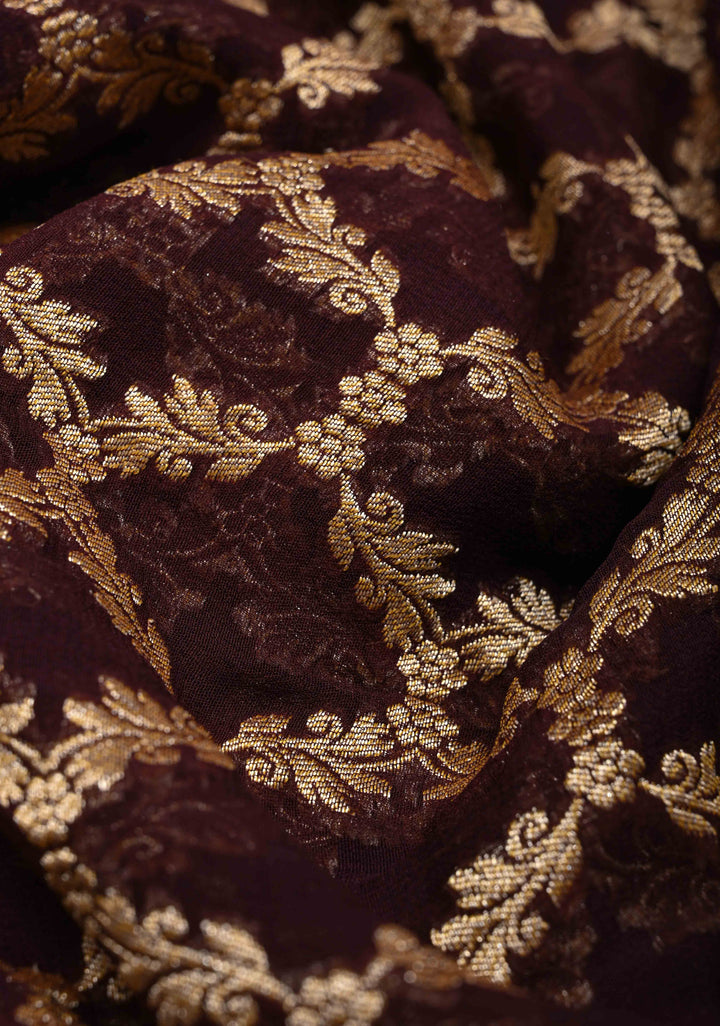 Chocolate Brown Banarasi Georgette Silk Saree with Zari Jaal and Resplendent Peacock Meenakari Pallu | SILK MARK CERTIFIED