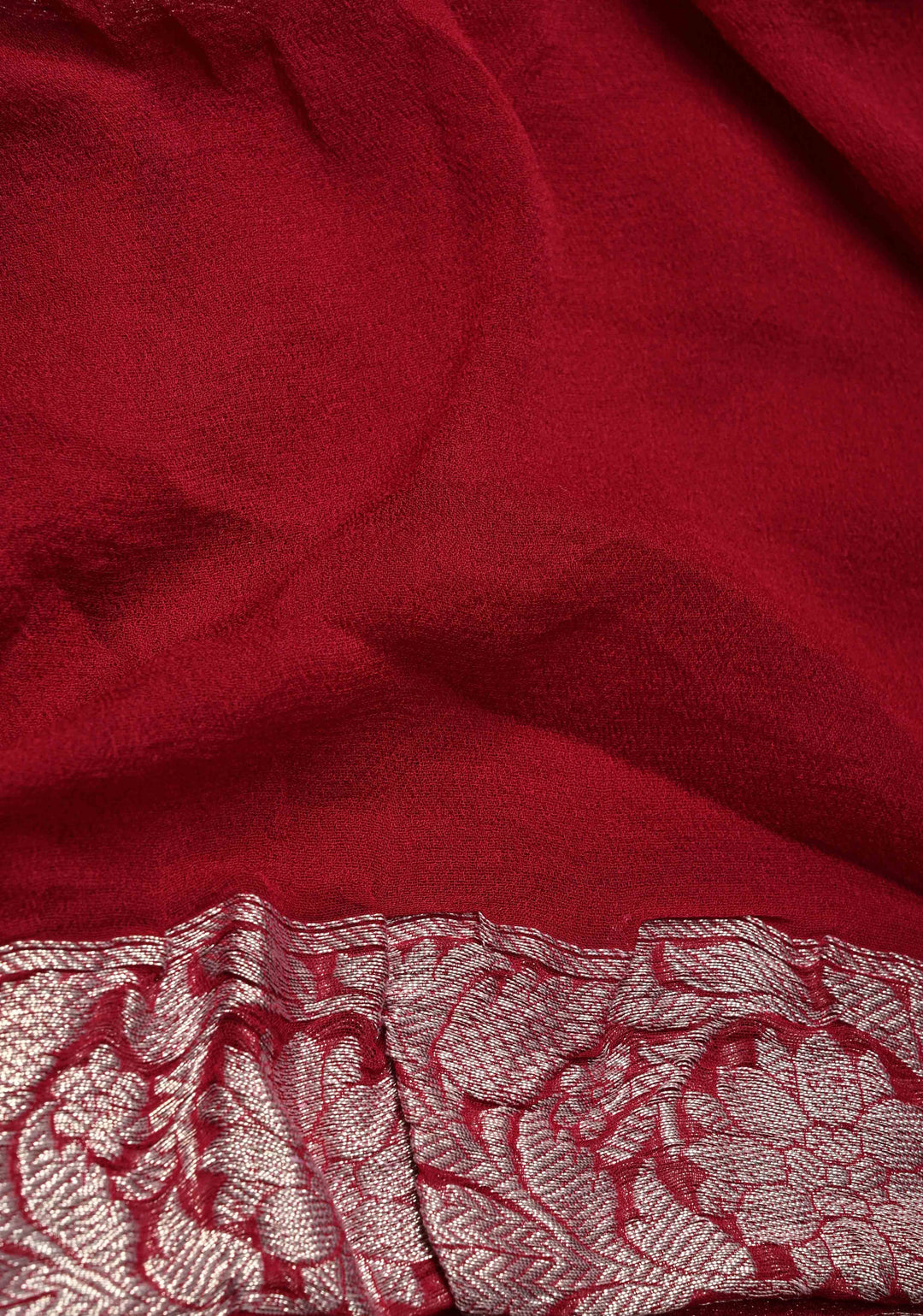 Coco Brown  Banarasi Chiffon Silk Saree with Silver Tone Zari Buttas and Zari Border | SILK MARK CERTIFIED