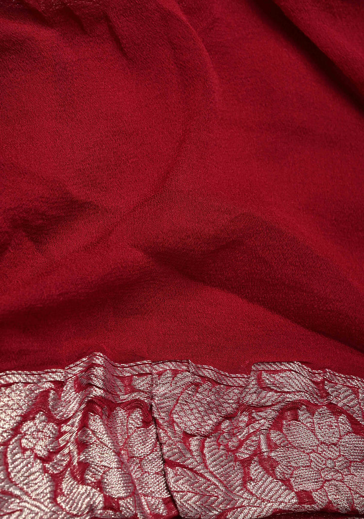 Coco Brown  Banarasi Chiffon Silk Saree with Silver Tone Zari Buttas and Zari Border | SILK MARK CERTIFIED