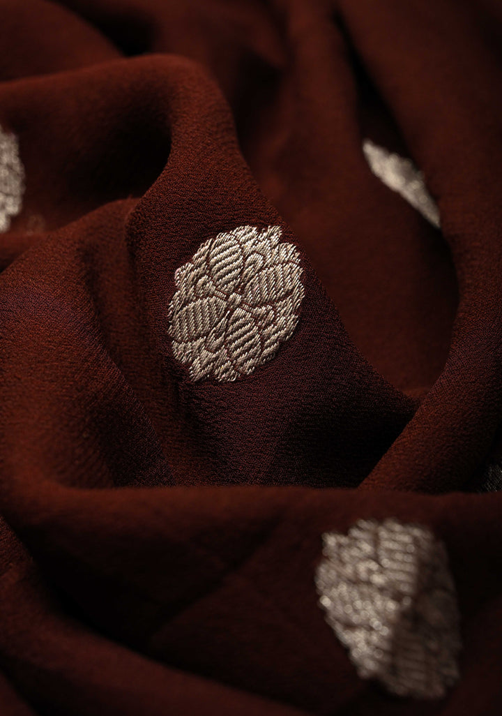 Coco Brown  Banarasi Chiffon Silk Saree with Silver Tone Zari Buttas and Zari Border | SILK MARK CERTIFIED