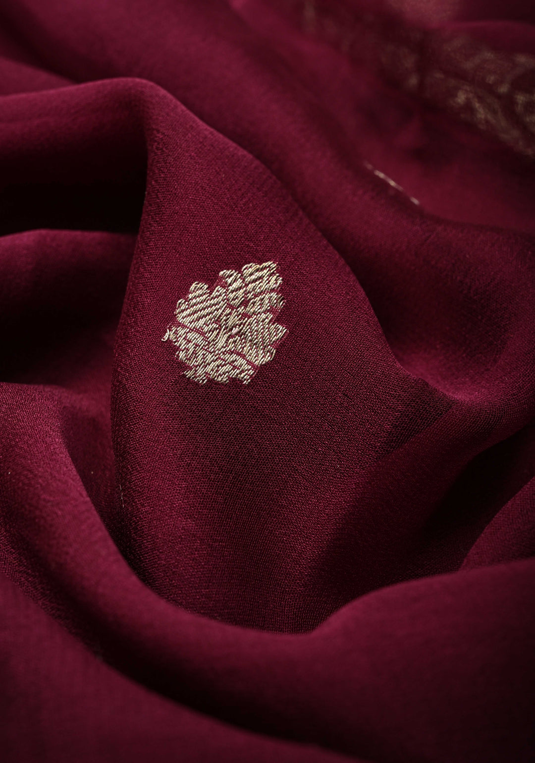 Maroon Banarasi Chiffon Silk Saree with Silver Tone Zari Buttas and Zari Border| SILK MARK CERTIFIED