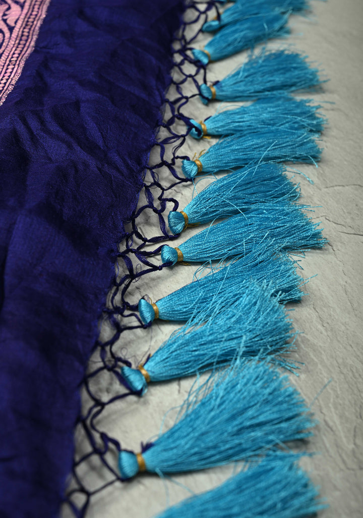 Blue Kanjivaram Fusion Hand Bandhni Saree and Wide Zari Border | SILK MARK CERTIFIED