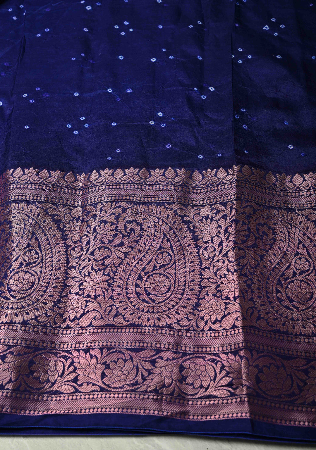 Blue Kanjivaram Fusion Hand Bandhni Saree and Wide Zari Border | SILK MARK CERTIFIED