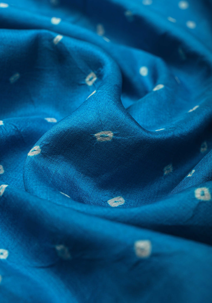 Blue Kanjivaram Fusion Hand Bandhni Saree and Wide Zari Border | SILK MARK CERTIFIED