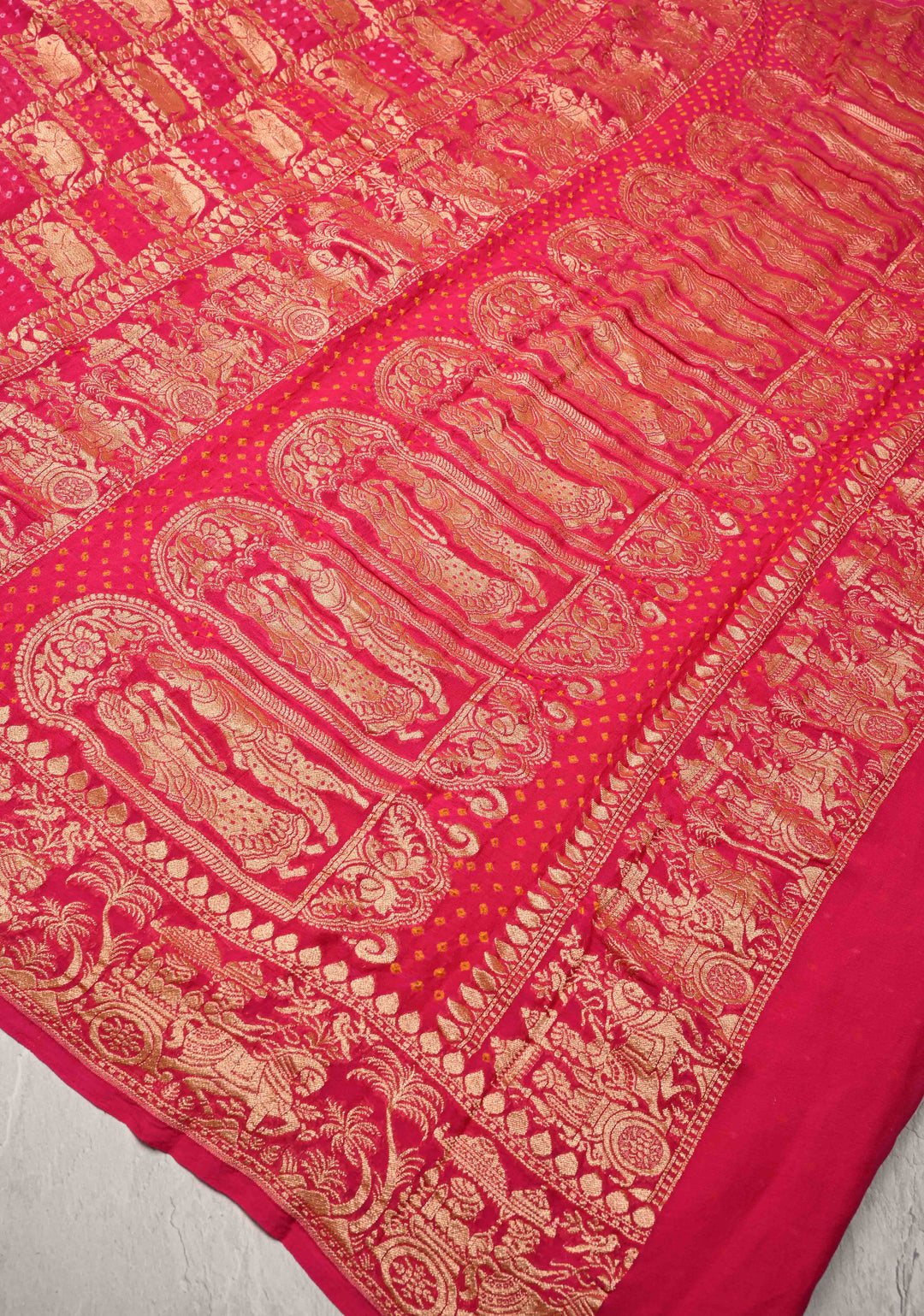 Pink Banarasi Gharchola design elephant motifs georgette bhandini saree | SILK MARK CERTIFIED | SHOBITAM
