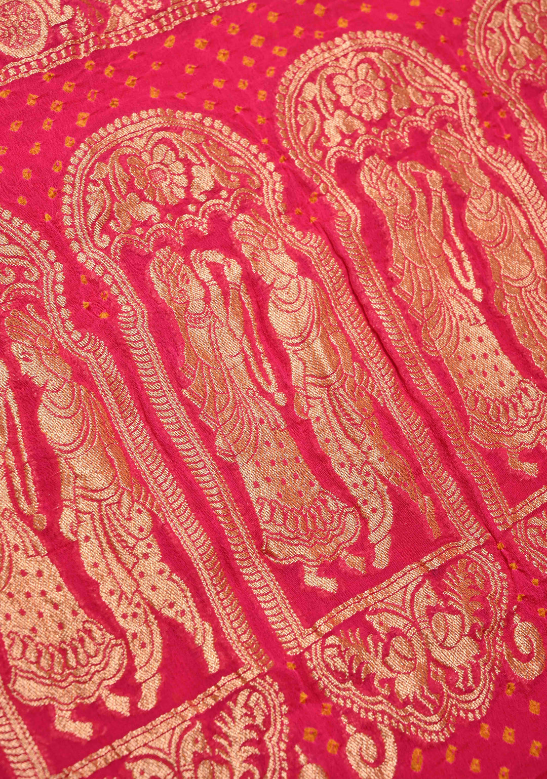 Pink Banarasi Gharchola design elephant motifs georgette bhandini saree | SILK MARK CERTIFIED | SHOBITAM