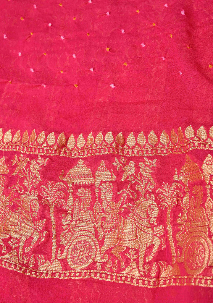 Pink Banarasi Gharchola design elephant motifs georgette bhandini saree | SILK MARK CERTIFIED | SHOBITAM