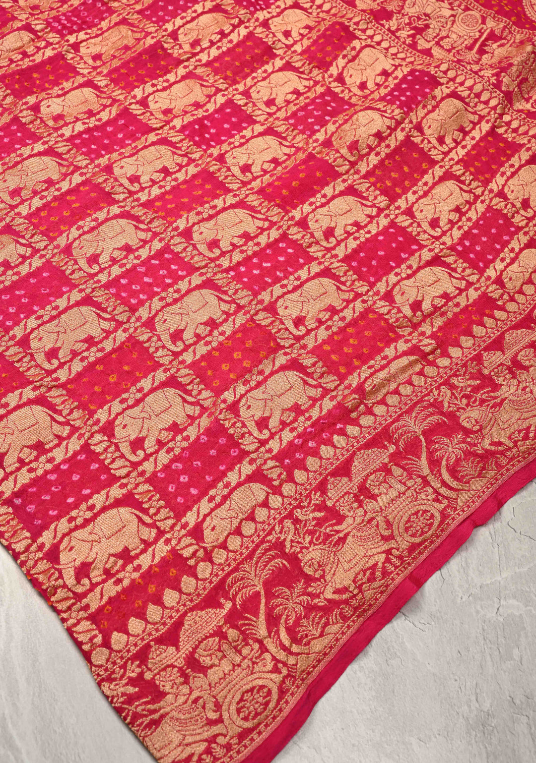 Pink Banarasi Gharchola design elephant motifs georgette bhandini saree | SILK MARK CERTIFIED | SHOBITAM