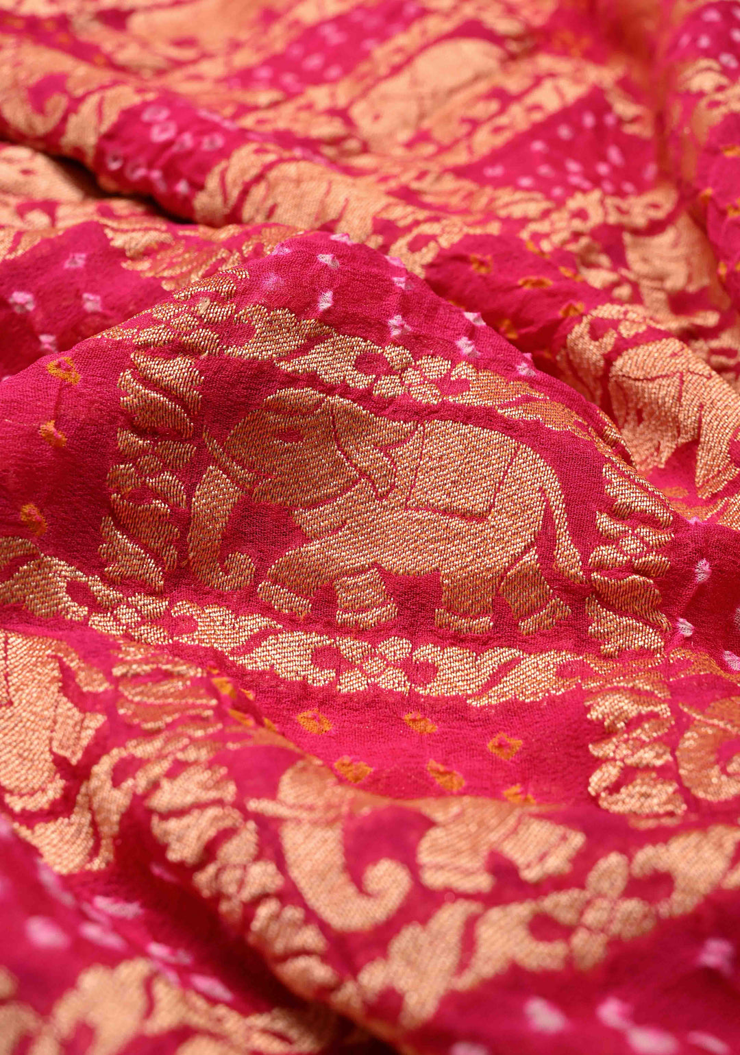 Pink Banarasi Gharchola design elephant motifs georgette bhandini saree | SILK MARK CERTIFIED | SHOBITAM