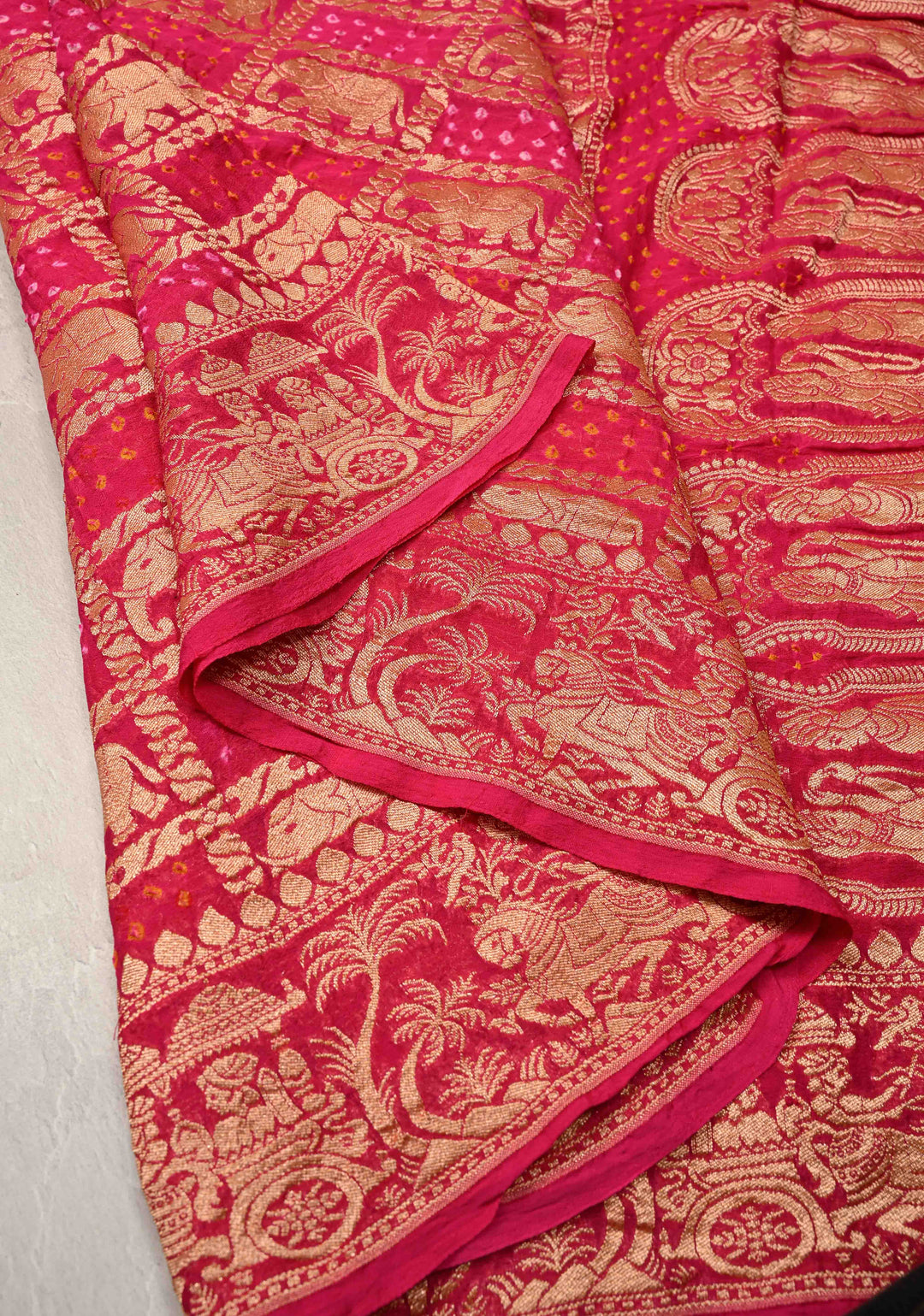 Pink Banarasi Gharchola design elephant motifs georgette bhandini saree | SILK MARK CERTIFIED | SHOBITAM