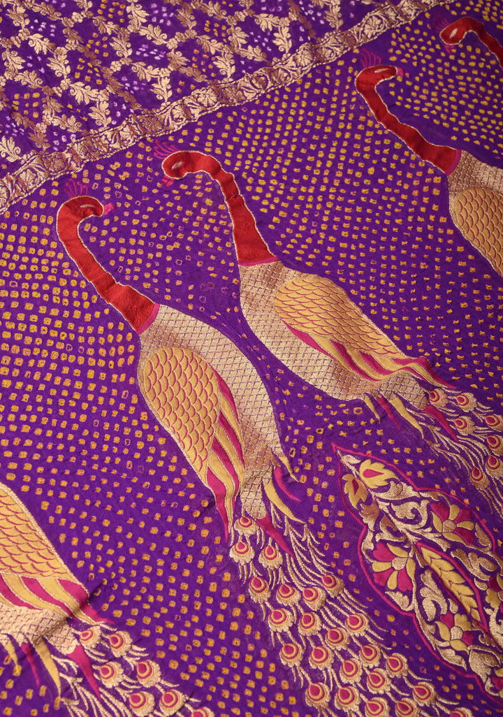 Dupatta: Authentic Bandhej Banarasi Pure Silk Georgette Bright Red Dupatta with Jaal Zari & Peacock Meenakari Pallu | SILK MARK CERTIFIED (Copy)