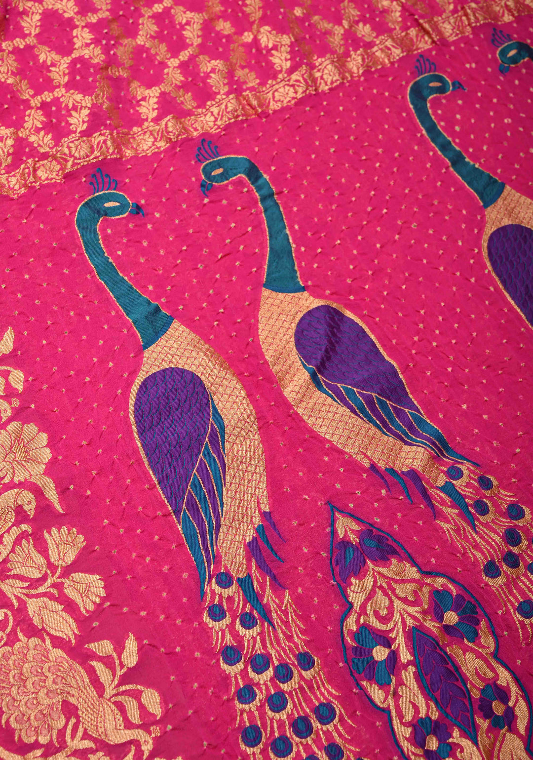 Rani Pink Red Banarasi Georgette Silk Saree with Zari Jaal and Resplendent Peacock Meenakari Pallu  | SILK MARK CERTIFIED | SHOBITAM