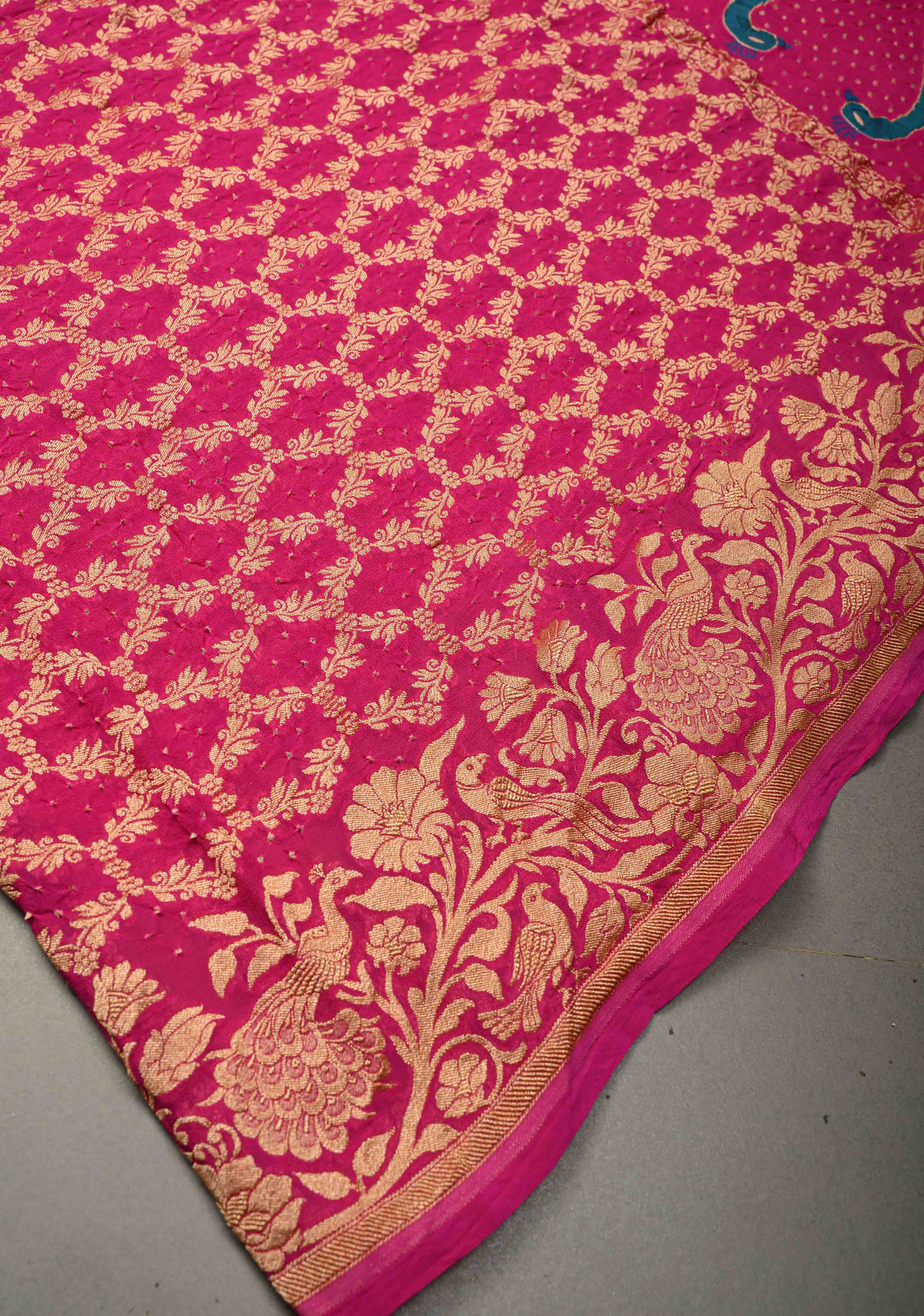 Rani Pink Red Banarasi Georgette Silk Saree with Zari Jaal and Resplendent Peacock Meenakari Pallu  | SILK MARK CERTIFIED | SHOBITAM