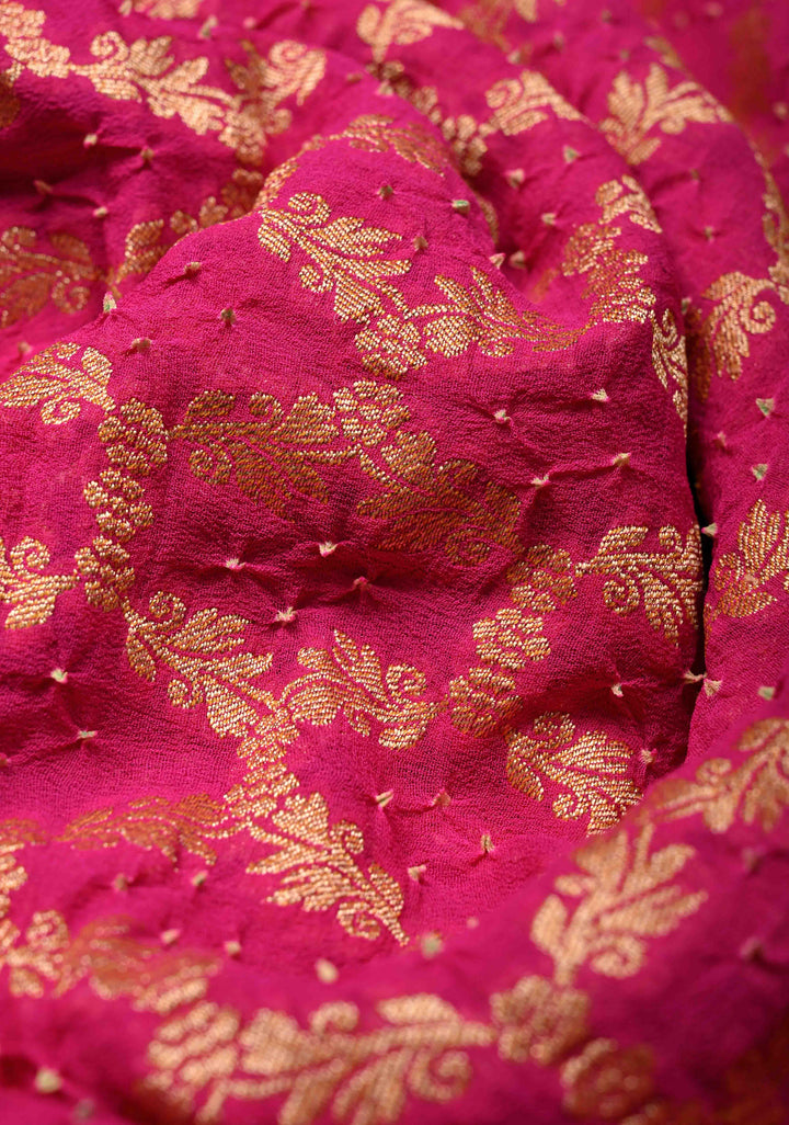 Rani Pink Red Banarasi Georgette Silk Saree with Zari Jaal and Resplendent Peacock Meenakari Pallu  | SILK MARK CERTIFIED | SHOBITAM