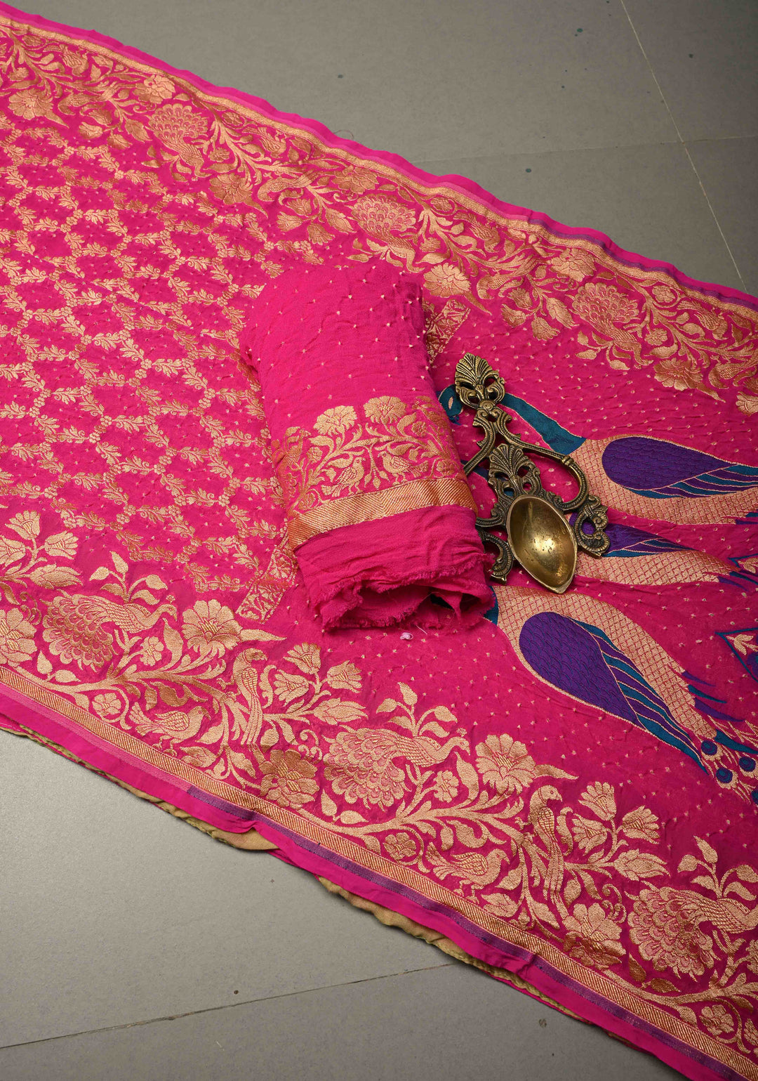 Rani Pink Red Banarasi Georgette Silk Saree with Zari Jaal and Resplendent Peacock Meenakari Pallu  | SILK MARK CERTIFIED | SHOBITAM