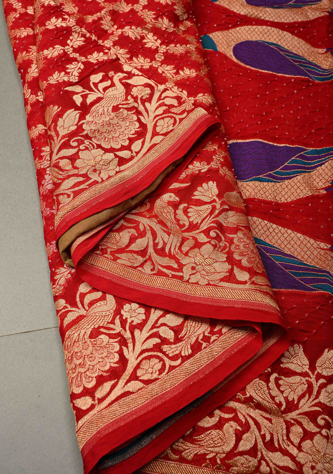 Red Banarasi Georgette Silk Saree with Zari Jaal and Resplendent Peacock Meenakari Pallu  | SILK MARK CERTIFIED | SHOBITAM
