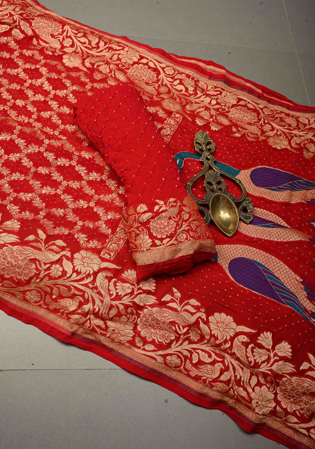 Red Banarasi Georgette Silk Saree with Zari Jaal and Resplendent Peacock Meenakari Pallu  | SILK MARK CERTIFIED | SHOBITAM