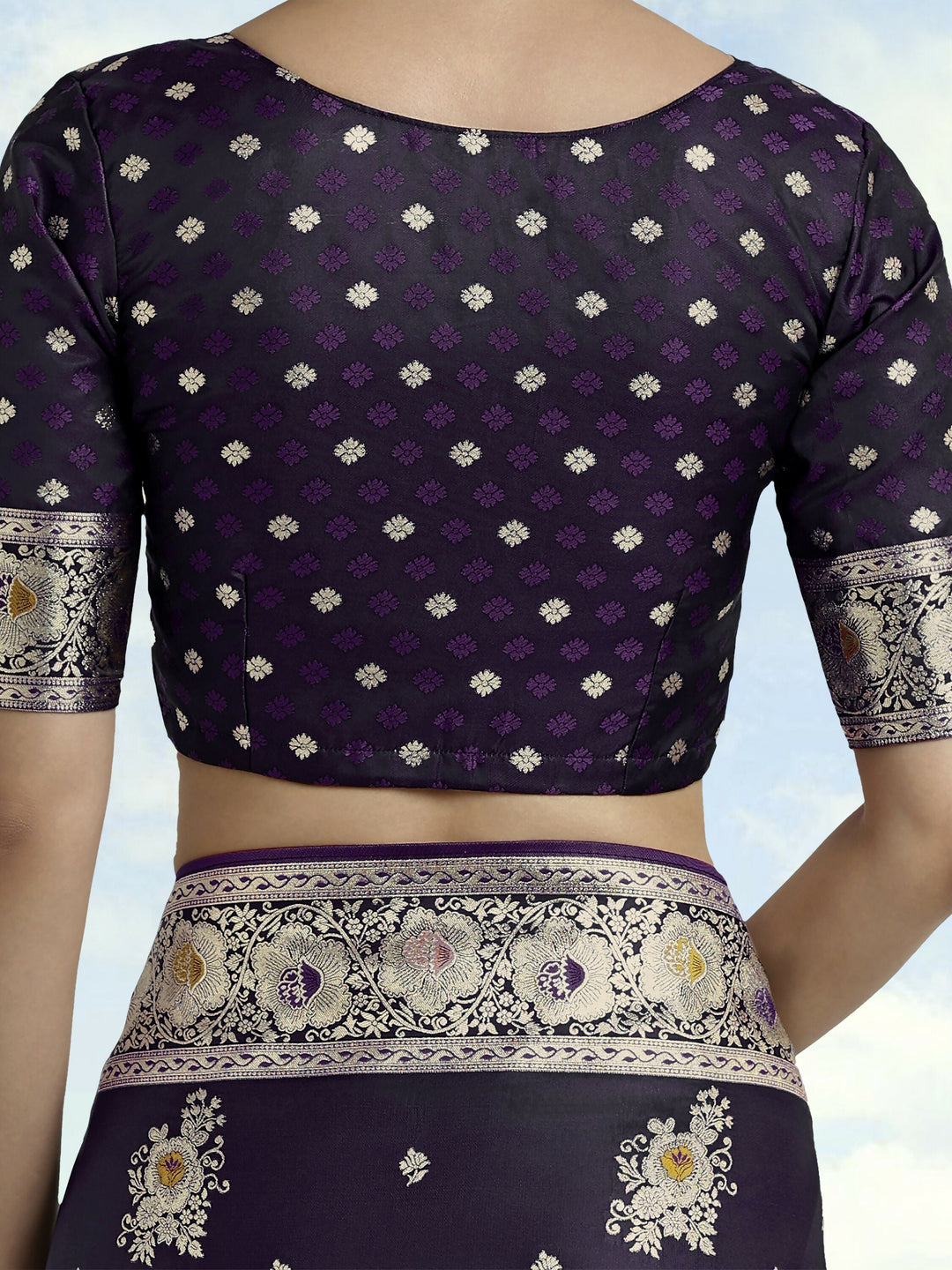 Dark Purple Zari Woven Banarasi Satin Silk Saree | SHOBITAM