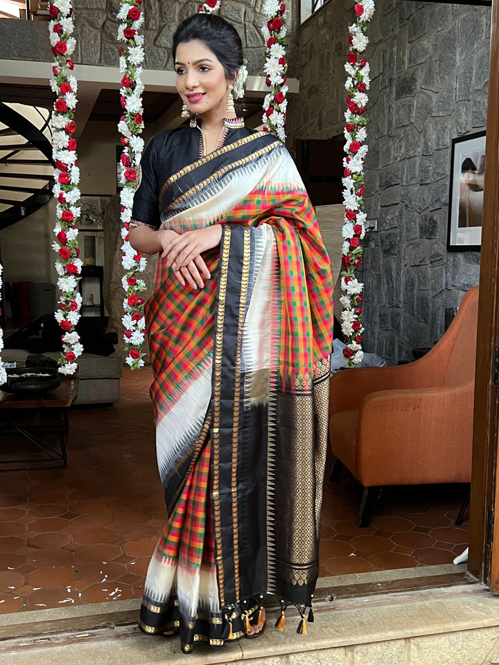 Exquisite Classic Kanjeevaram Multicolor Checks Saree in 9" Border | SILK MARK CERTIFIED
