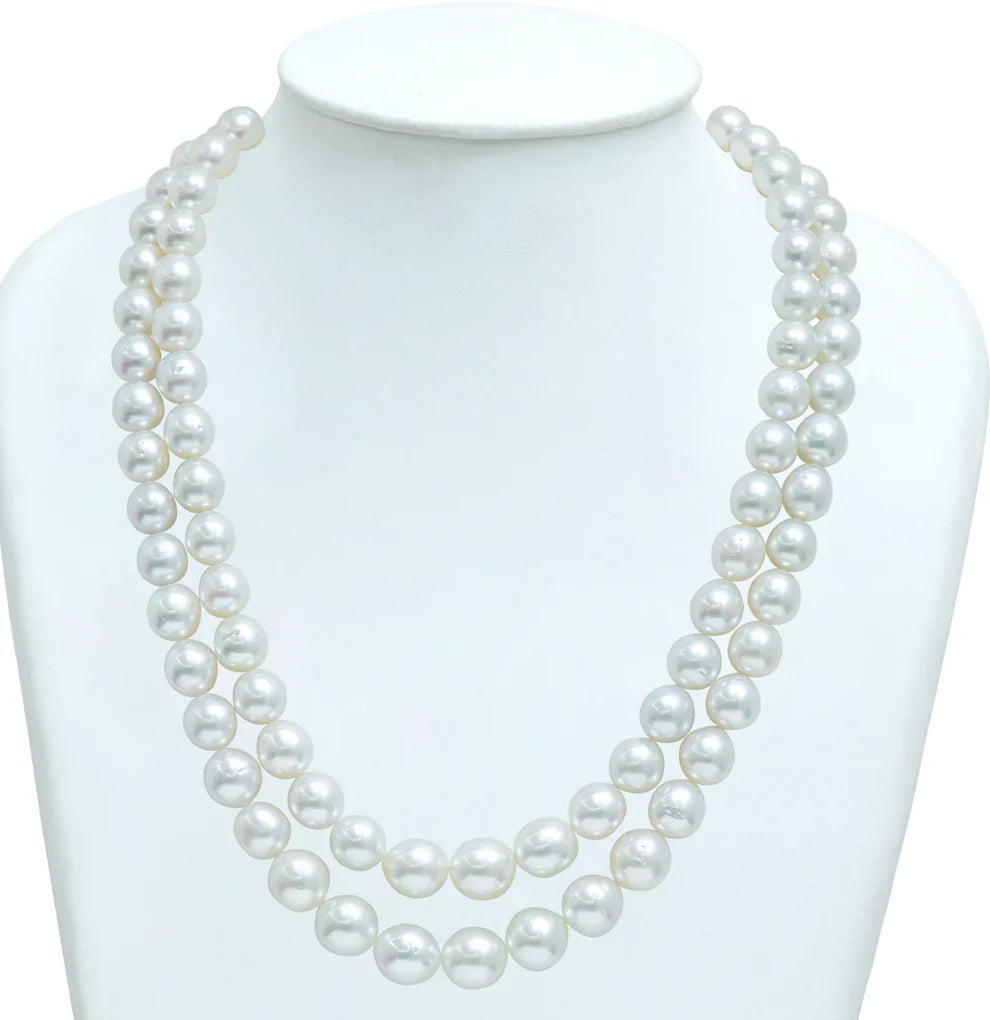10.0-11.0mm Cream Near Round South Sea Pearls Necklace Set- AA Quality