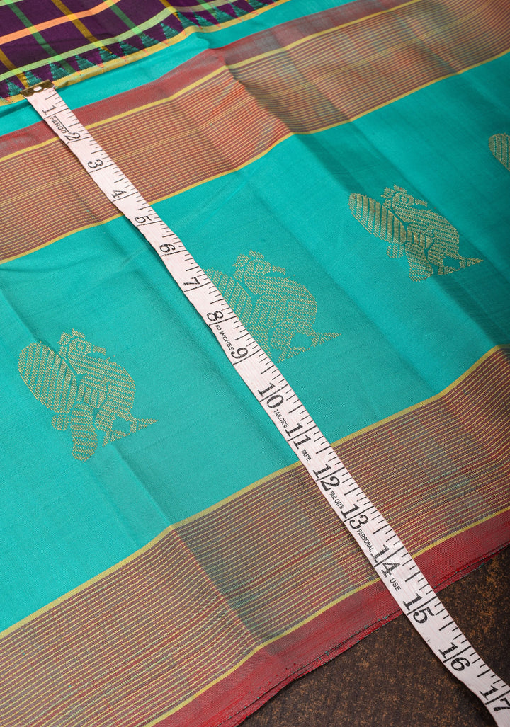 Grape Purple Kanjivaram Pure Silk Saree with Multicolor Checks and 15" Border | SILK MARK CERTIFIED