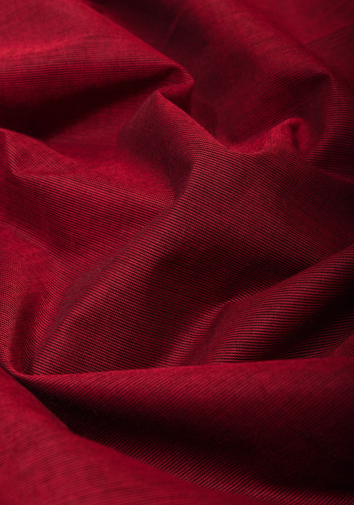 Cotton Saree in Maroon with Contrast Temple Zari Border No Blouse Piece