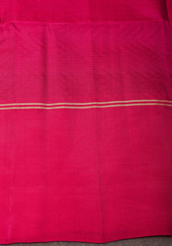 Peacock Blue and Green Dual Tone  Soft Silk Kanjivaram  Saree with Vertical Zari Stripes and Pink Contrast Border | SILK MARK CERTIFIED