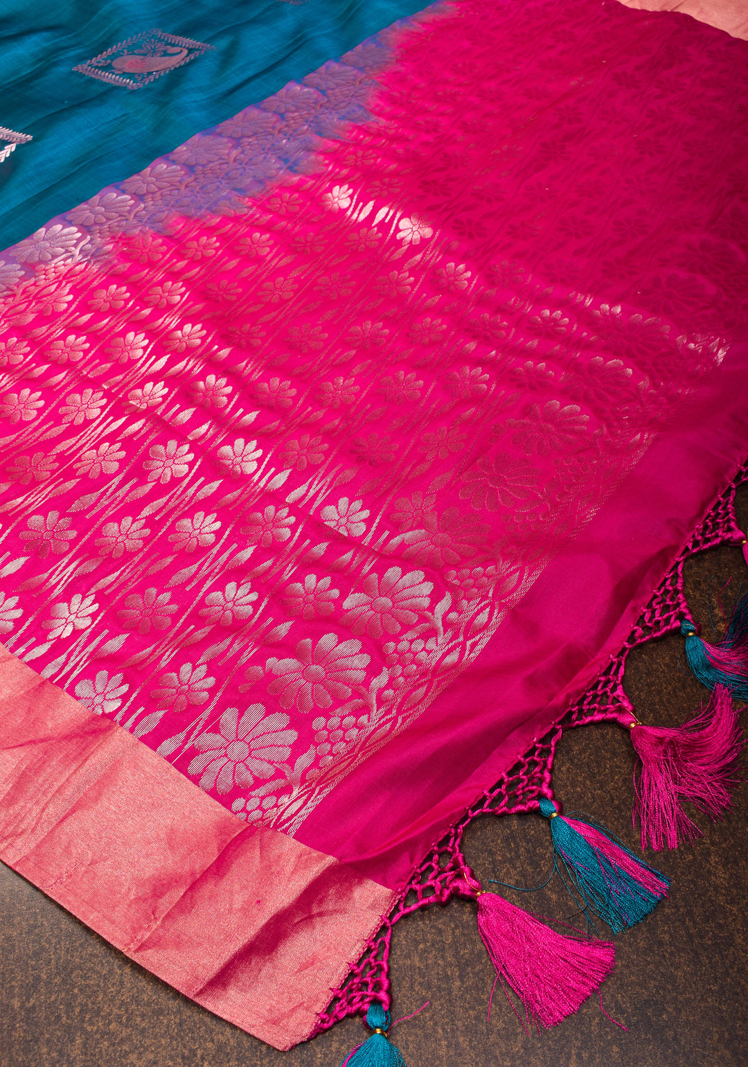 Peacock Blue Meenakari Kanjivaram Soft Silk Saree with Zari Motifs and Zari Border | SILK MARK CERTIFIED