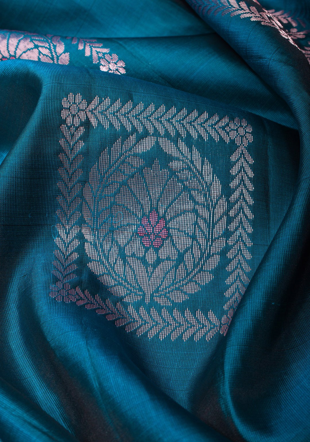 Peacock Blue Meenakari Kanjivaram Soft Silk Saree with Zari Motifs and Zari Border | SILK MARK CERTIFIED