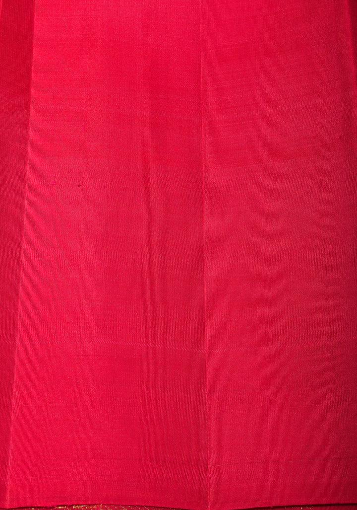 Borderless Pinkish Red  Kanjivaram Silk Saree with Banarasi inspired meenakari Motifs | SILK MARK CERTIFIED