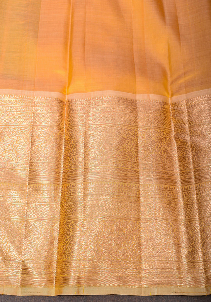 Olive Green Kora Kanjivaram Silk Saree with Sona Rupa Motifs and Zari 13" Border, Grand Pallu | SILK MARK CERTIFIED