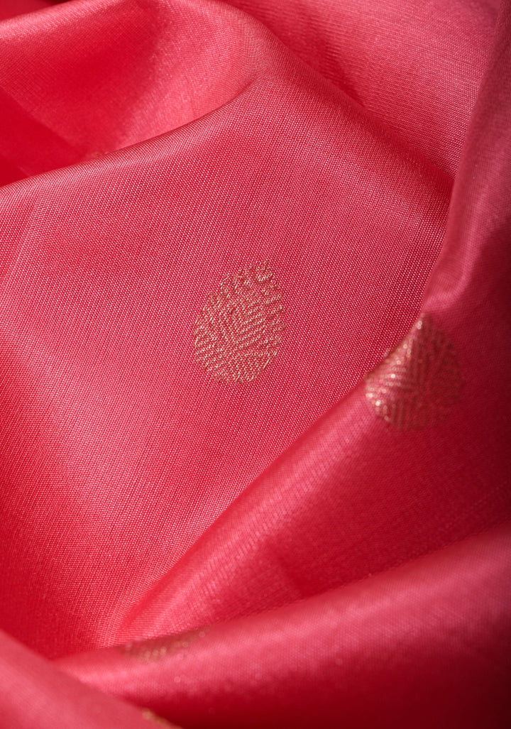 Pink Kora Kanjivaram Silk Saree with Zari Motifs and Zari 13" Border, Grand Pallu | SILK MARK CERTIFIED