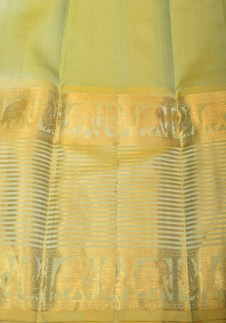 Cyan Kora Kanjivaram Silk Saree with Sona Rupa Motifs and Zari 13" Border, Grand Pallu | SILK MARK CERTIFIED