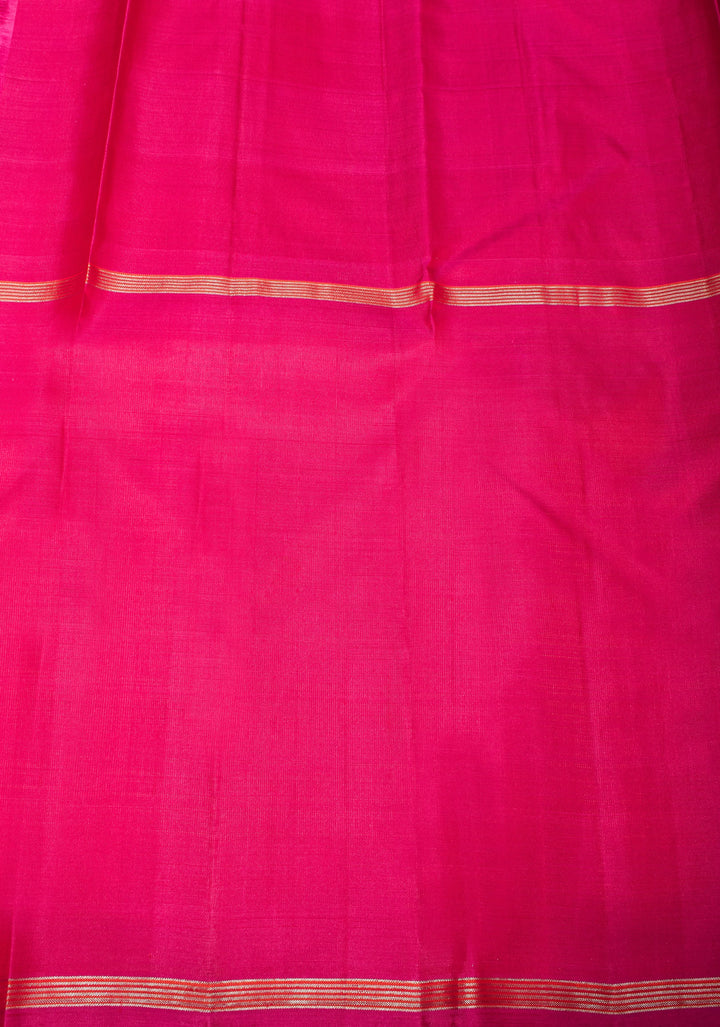 Green and Blue Checks Kanjivaram silk Saree with Pink Rettaipet Contrast Border | SILK MARK CERTIFIED