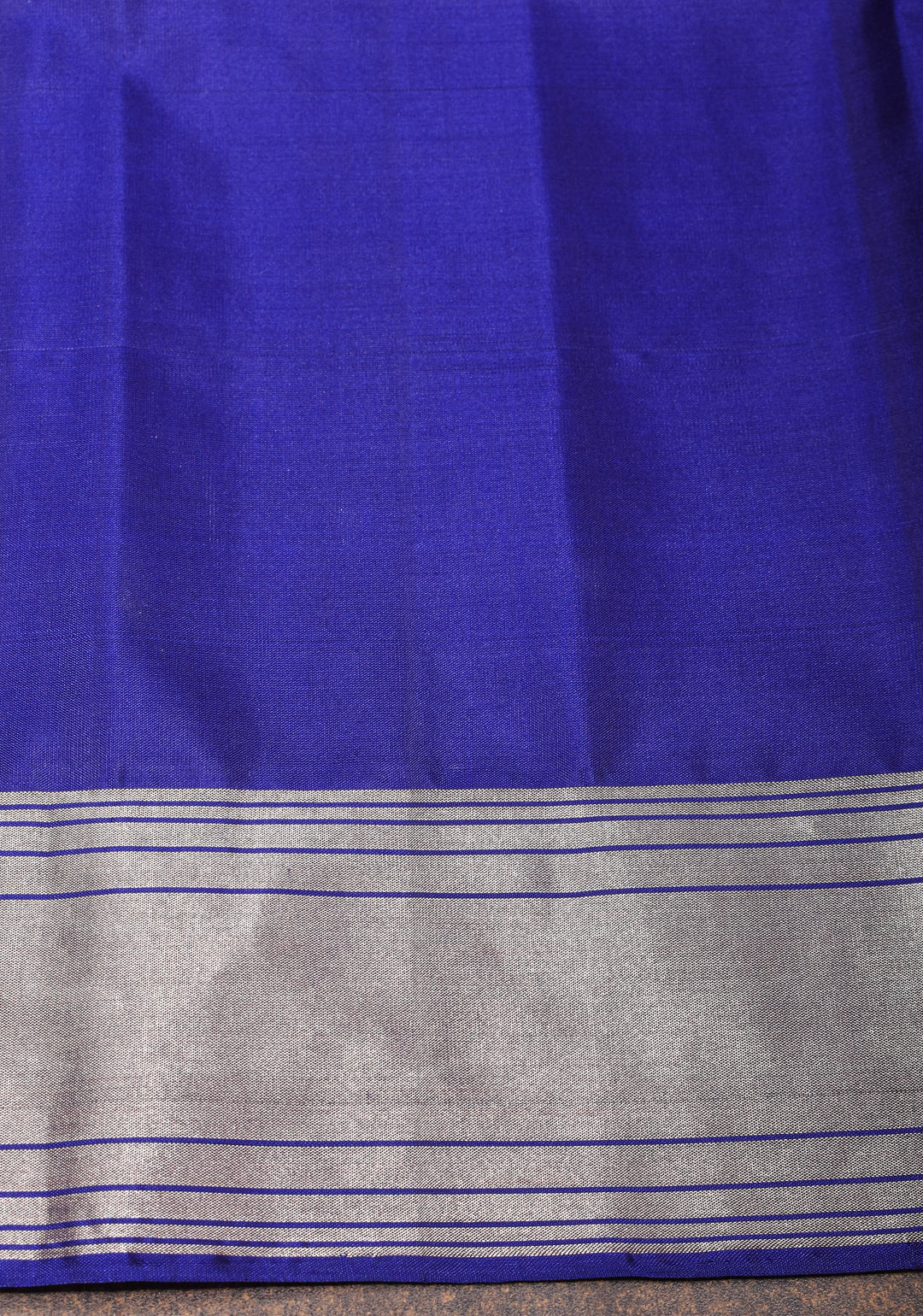 Blue Kanjivaram Soft Silk Saree with Vertical Stripes and silver Zari Border | SILK MARK CERTIFIED