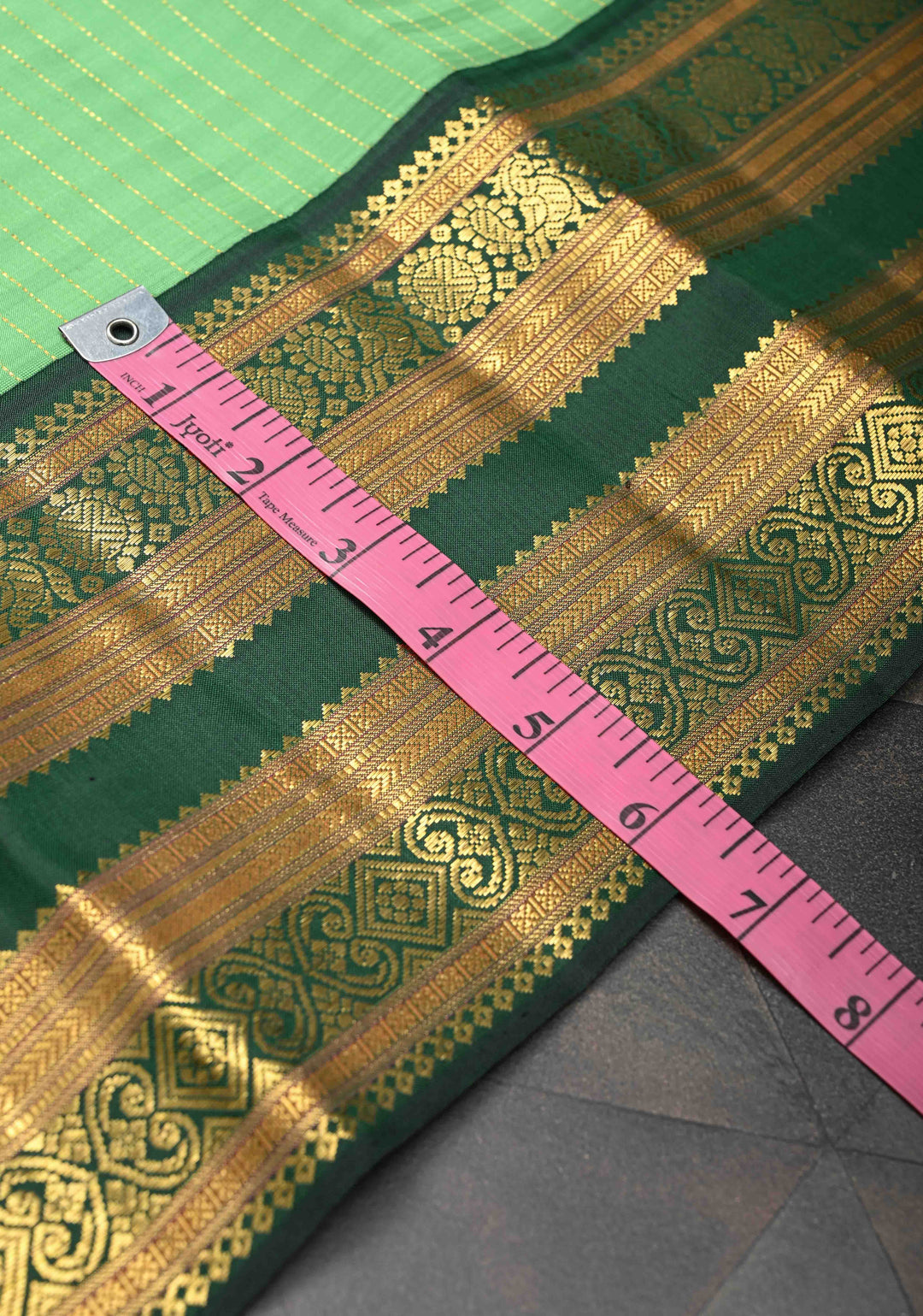 Pure Zari Korvai Green vertical Zari Stripes Kanjivaram Silk Saree with contrast zari border | SILK MARK CERTIFIED
