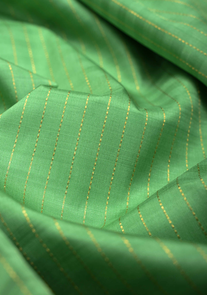 Pure Zari Korvai Green vertical Zari Stripes Kanjivaram Silk Saree with contrast zari border | SILK MARK CERTIFIED