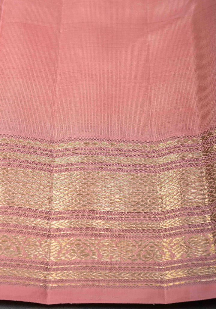 Multicolor Kanjivaram Silk Saree with Horizontal zari stripes in Check Pattern And Contarst Zari Border | SILK MARK CERTIFIED