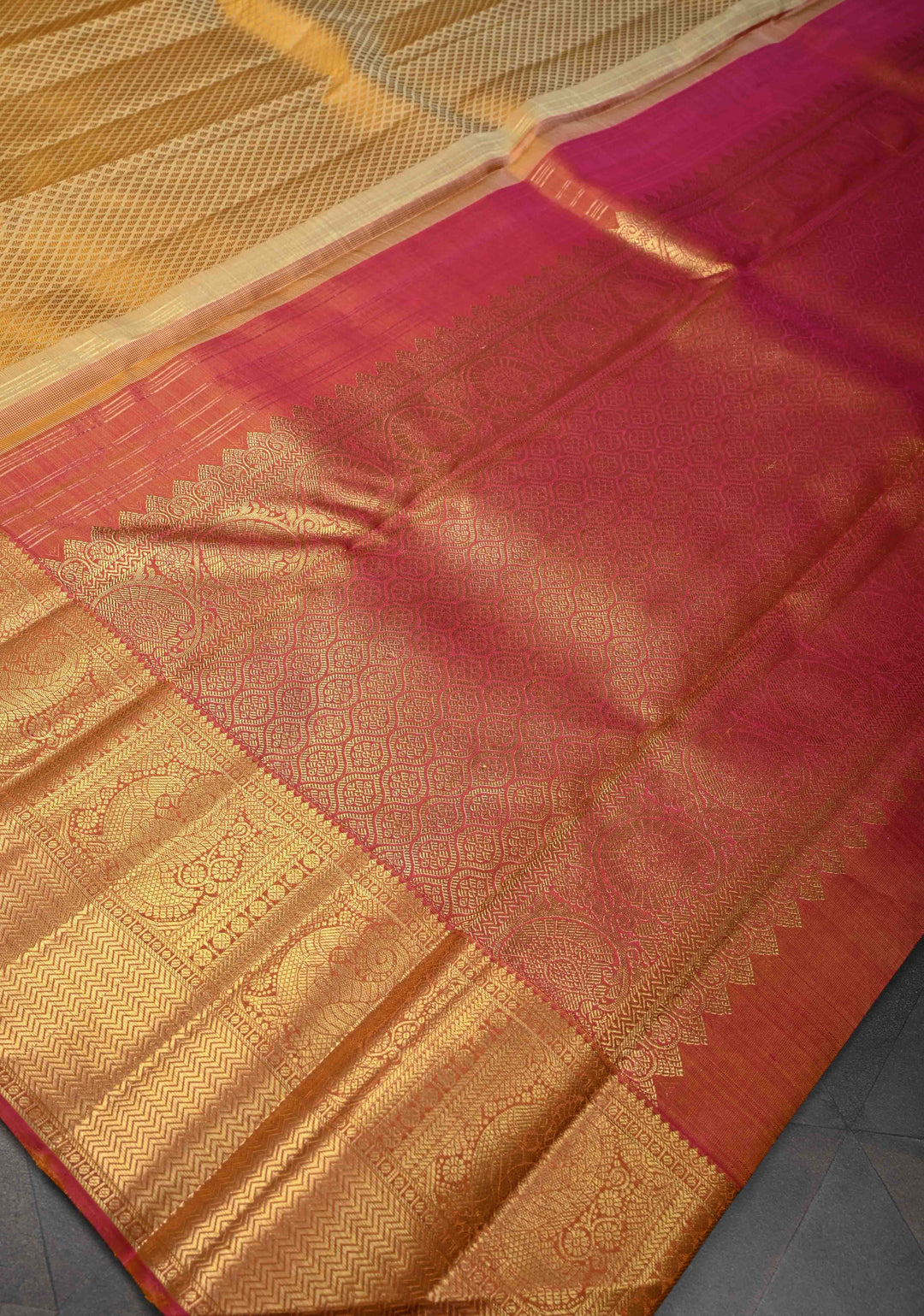 Pure Silver Jari On Sandalwood Brocade Kanjivaram Silk Saree With Contrast Zari Border | SILK MARK CERTIFIED
