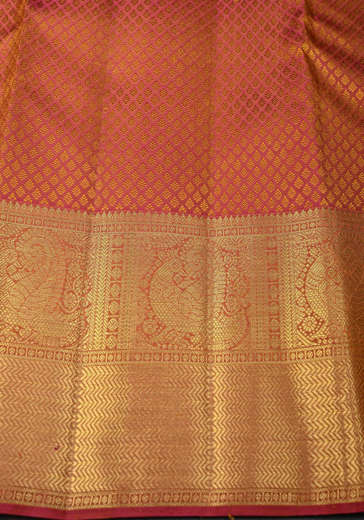 Pure Silver Jari On Sandalwood Brocade Kanjivaram Silk Saree With Contrast Zari Border | SILK MARK CERTIFIED