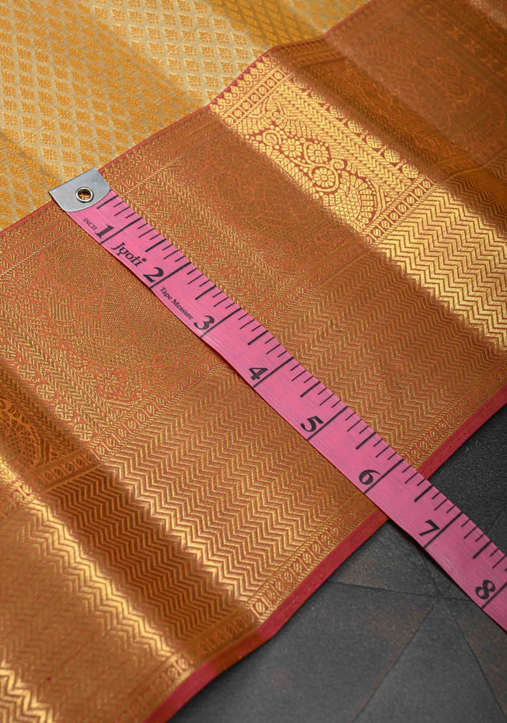 Pure Silver Jari On Sandalwood Brocade Kanjivaram Silk Saree With Contrast Zari Border | SILK MARK CERTIFIED