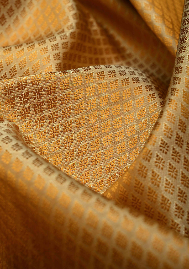 Pure Silver Jari On Sandalwood Brocade Kanjivaram Silk Saree With Contrast Zari Border | SILK MARK CERTIFIED