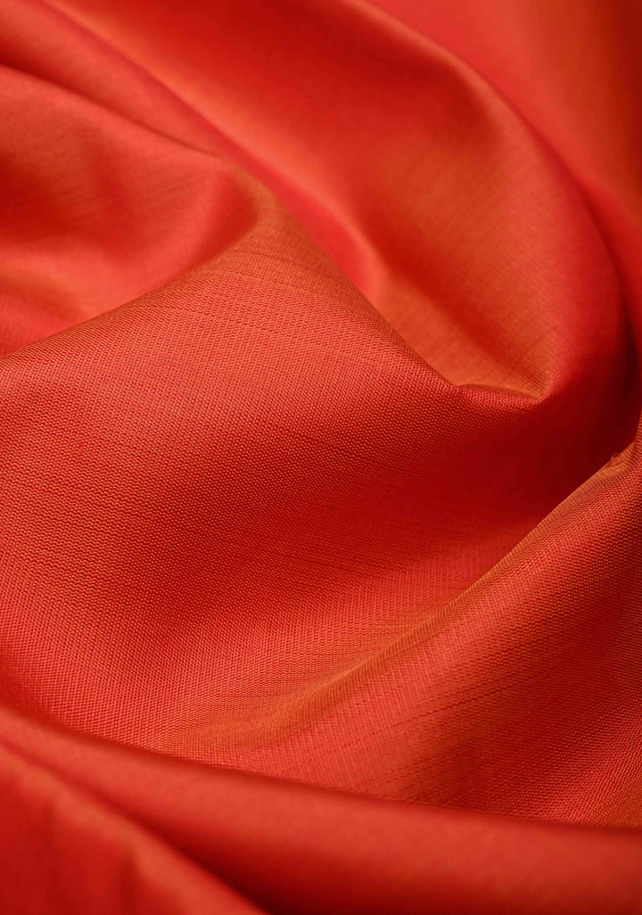 Orange-Red Pure Kanjivaram Silk Saree with contrast zari Border | SILK MARK CERTIFIED